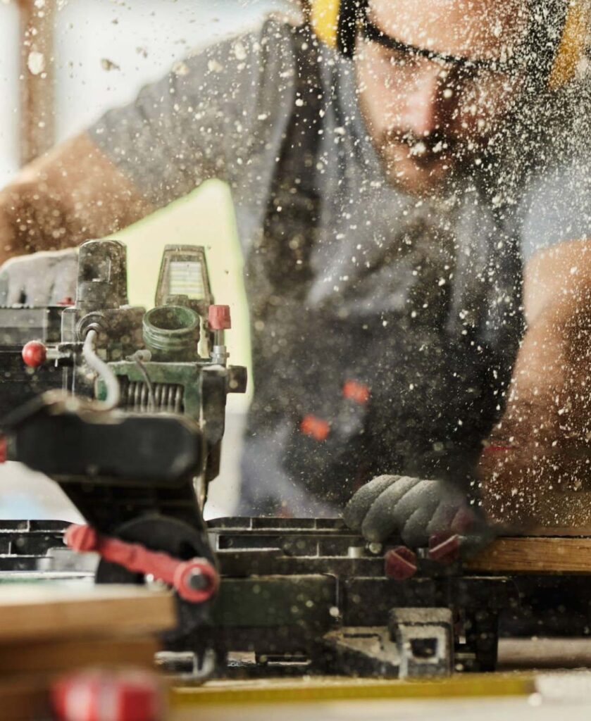 construction worker and dust in workspace