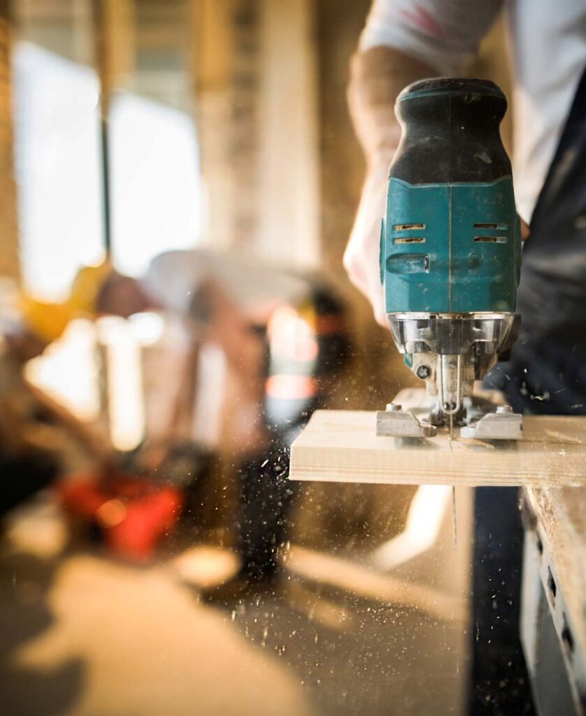 construction worker and dust in workspace