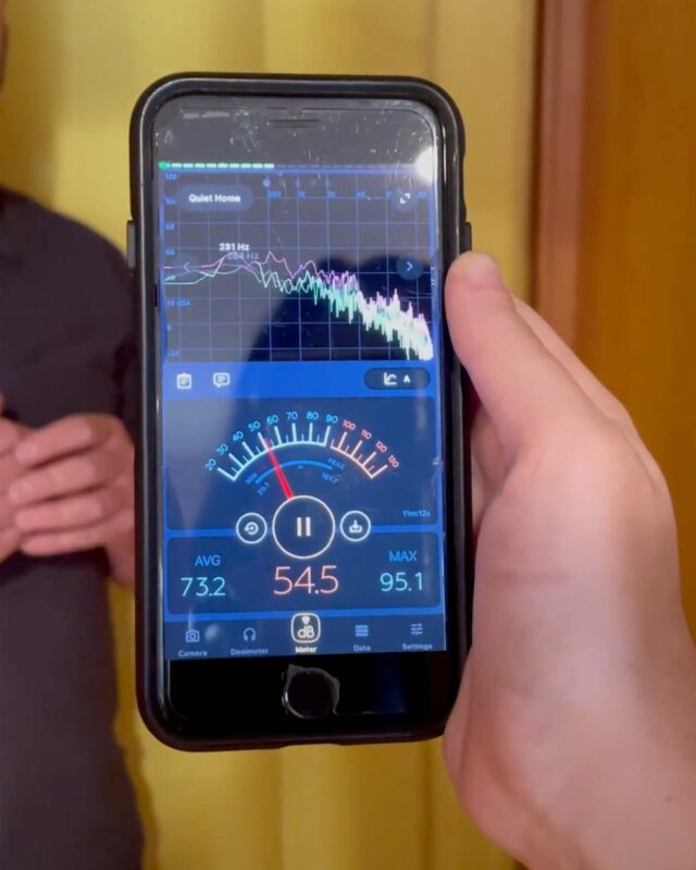 Decibels of sound measured on a phone with an AirWall